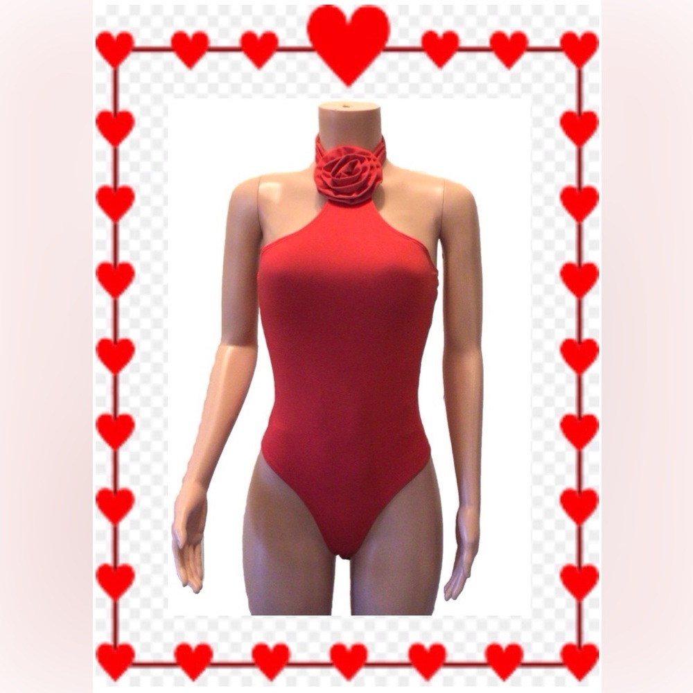 TCEC Juniors Red Rosette Halter Neck Sleeveless Bodysuit Size Medium